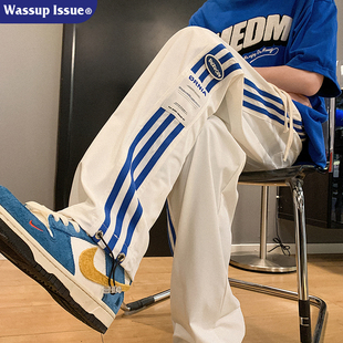 WASSUP ISSUE冰丝裤子男款夏季宽松直筒休闲潮流美式直筒运动长裤