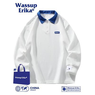 WASSUP ERIKA日系少年感半拉链POLO衫男生春秋季格子简约长袖T恤
