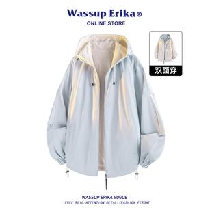 WASSUP ERIKA蓝色双面穿外套男秋季流行风格超好看休闲运动夹克女