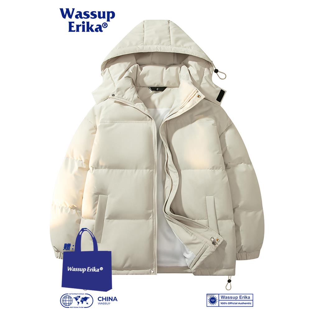 WASSUP ERIKA日系保暖连帽加厚外套男冬季羽绒棉服情侣休闲面包服