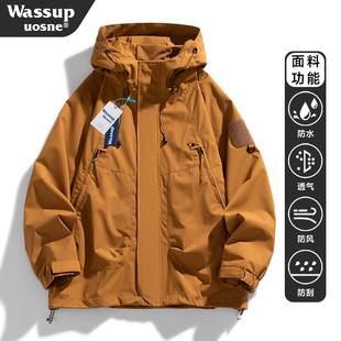 WASSUP UOSNE户外硬壳冲锋衣女防风防水徒步登山服抓绒内胆外套男