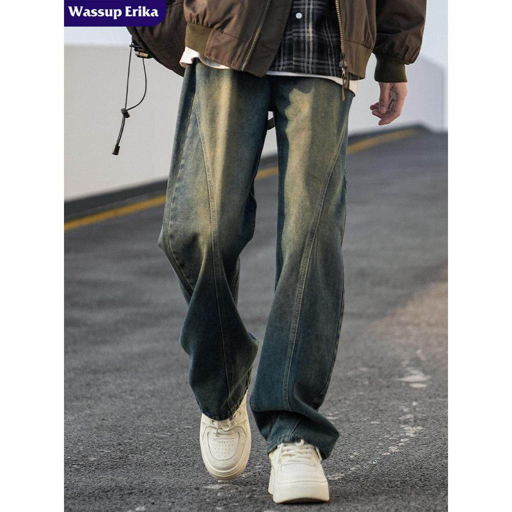 WASSUP ERIKA水洗弯刀牛仔裤男款春秋季宽松直筒潮牌阔腿休闲裤子