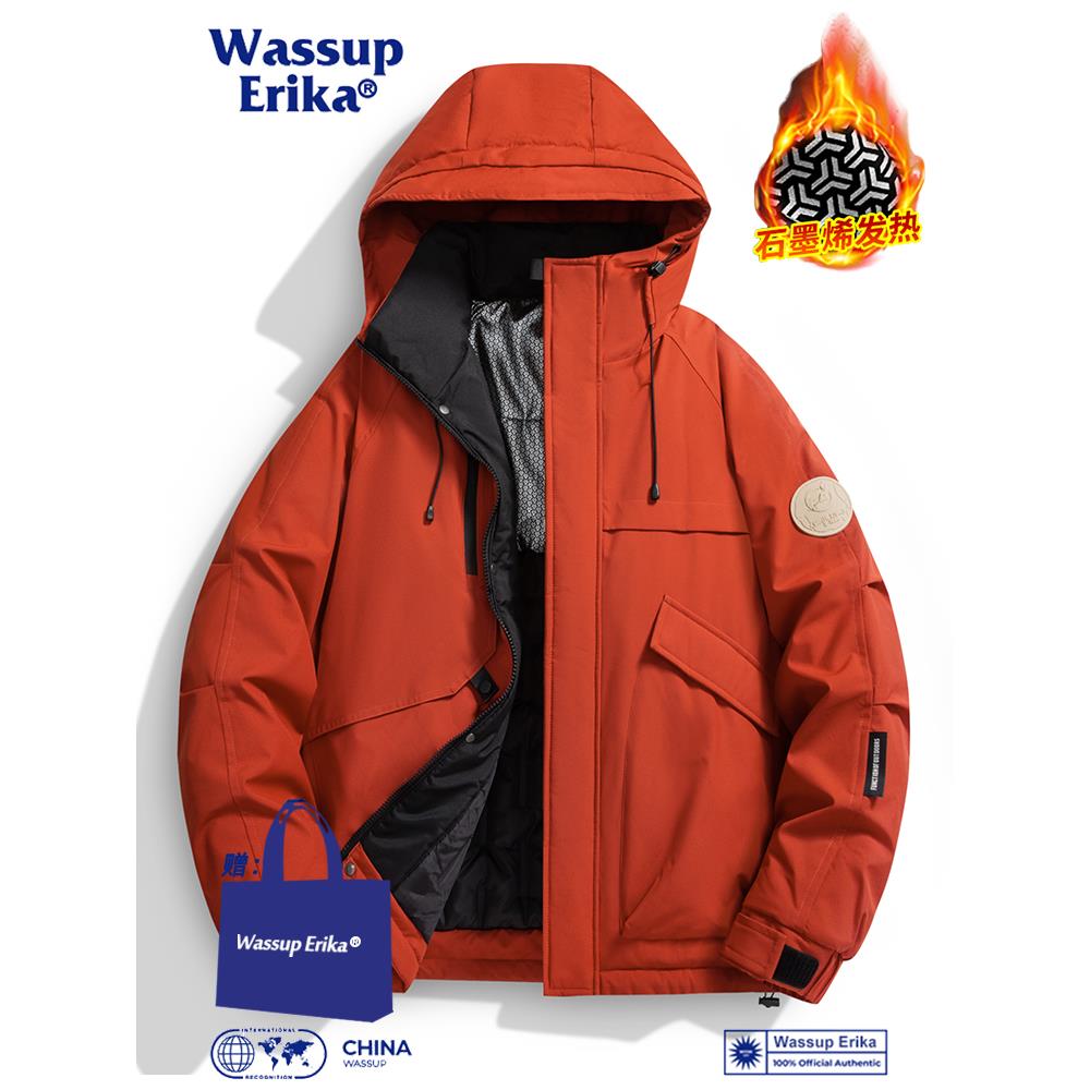 WASSUP ERIKA石墨烯抗寒冲锋衣男冬季防风羽绒棉服保暖工装厚外套