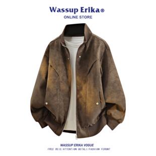 WASSUP ERIKA美德拉复古皮衣男款2026春季街头风飞行员夹克外套潮