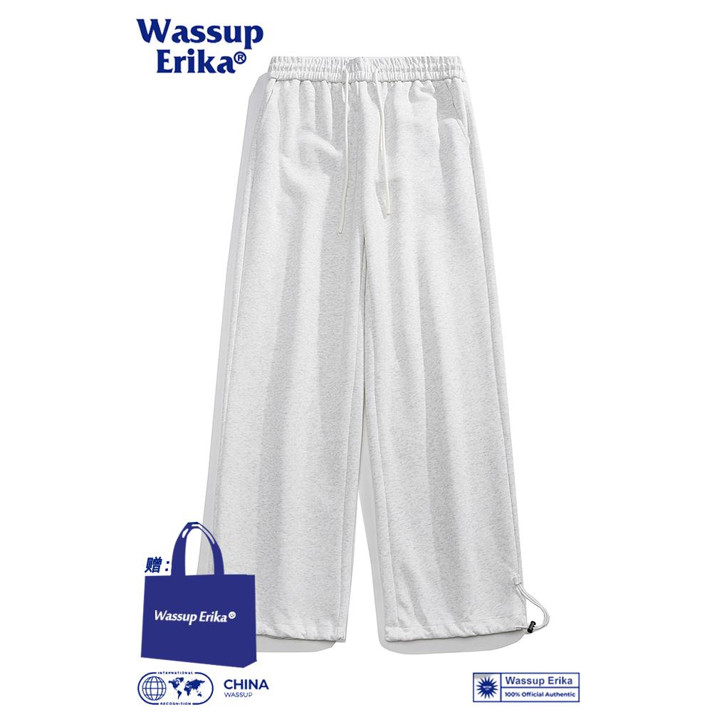 WASSUP ERIKA潮牌直筒灰色卫裤男秋季宽松阔腿休闲裤子百搭运动裤