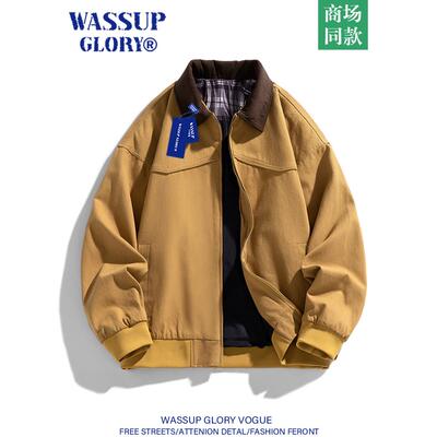 WASSUP GLORY美式复古工装夹克男秋季休闲宽松翻领棒球服纯棉外套