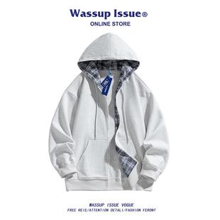 WASSUP ISSUE日系开衫卫衣男款秋季潮流宽松休闲情侣款连帽外套男