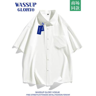 WASSUP GLORY白色短袖衬衫男夏季高级感休闲翻领衬衣薄款透气外套