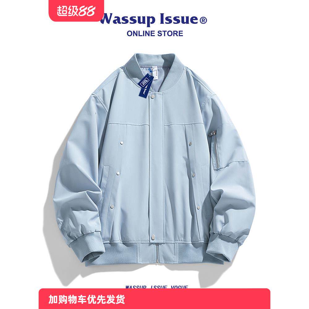 WASSUP ISSUE日系潮流痞帅棒球领夹克外套男款春秋季时尚棒球服男