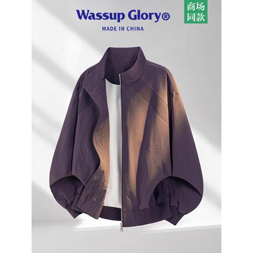 WASSUP GLORY美式复古夹克男款春季宽松休闲立领飞行员棒球服外套