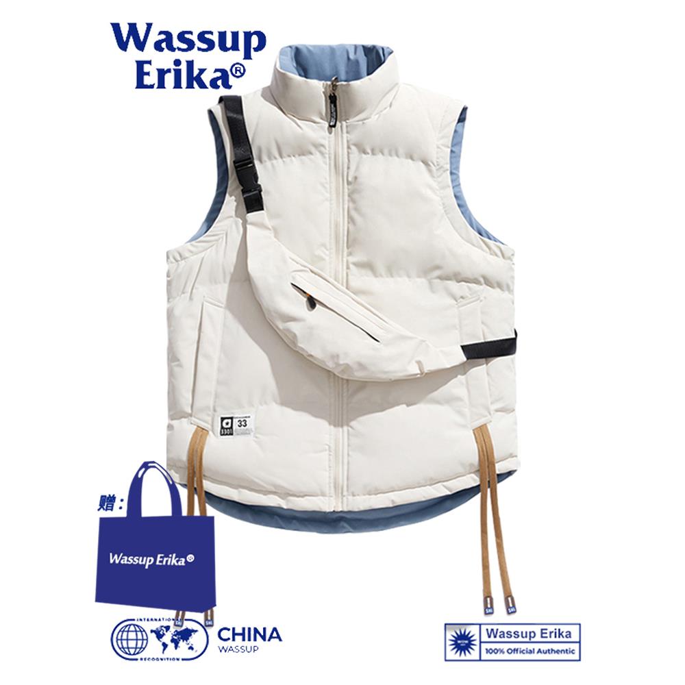 WASSUP ERIKA潮牌双面穿马甲男女情侣秋冬季加厚保暖羽绒棉服背心