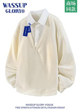WASSUP GLORY衬衫领卫衣男潮高级感秋季2025新款长袖假两件polo衫