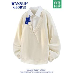 WASSUP GLORY衬衫领卫衣男潮高级感秋季2025新款长袖假两件polo衫