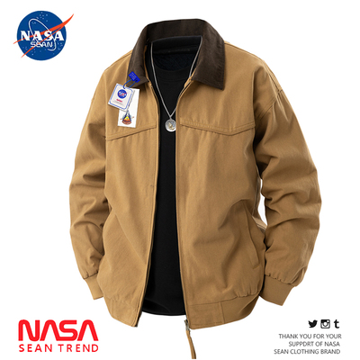NASA联名复古潮牌纯棉工装外套男款春秋季宽松百搭底特律翻领夹克