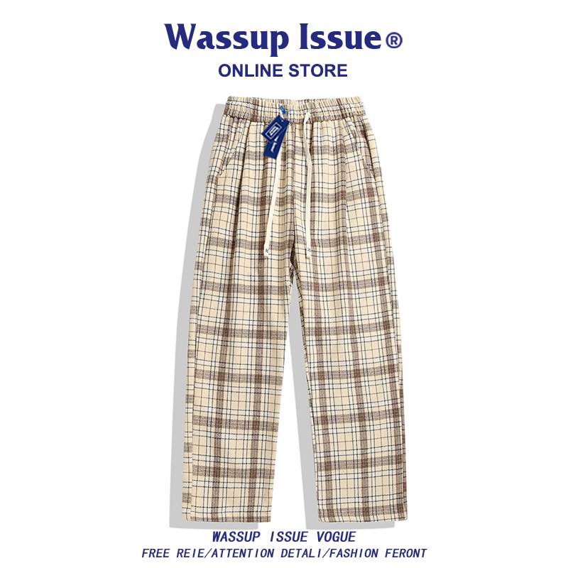 WASSUP ISSUE美式复古格子长裤男款夏季潮时尚痞帅休闲直筒裤子男