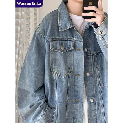 WASSUP ERIKA美式高街牛仔外套男春秋新款水复古工装夹克情侣上衣