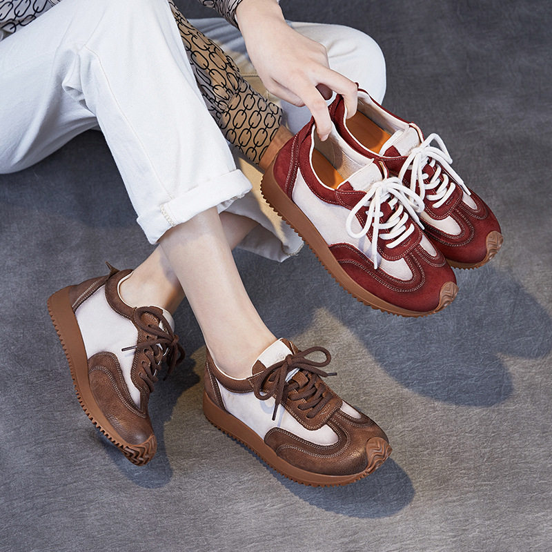 软底红色运动鞋女复古阿甘鞋2025新款女鞋真皮德训鞋春季单鞋舒适,女鞋,时尚休闲鞋,淘宝优惠券,粉丝福利购,淘宝优惠卷