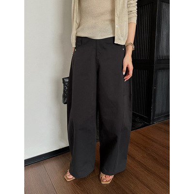 元派bluepops2025秋季新款韩版休闲舒适高腰显瘦弯刀阔腿裤女长裤