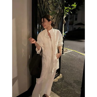 元派bluepops2025秋季新款韩版宽松立领口袋工装中长款夹克女外套