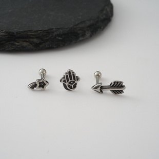 韩国进口耳钉做旧复古小星星丘比特手势创意耳骨钉耳门耳蜗钉百搭