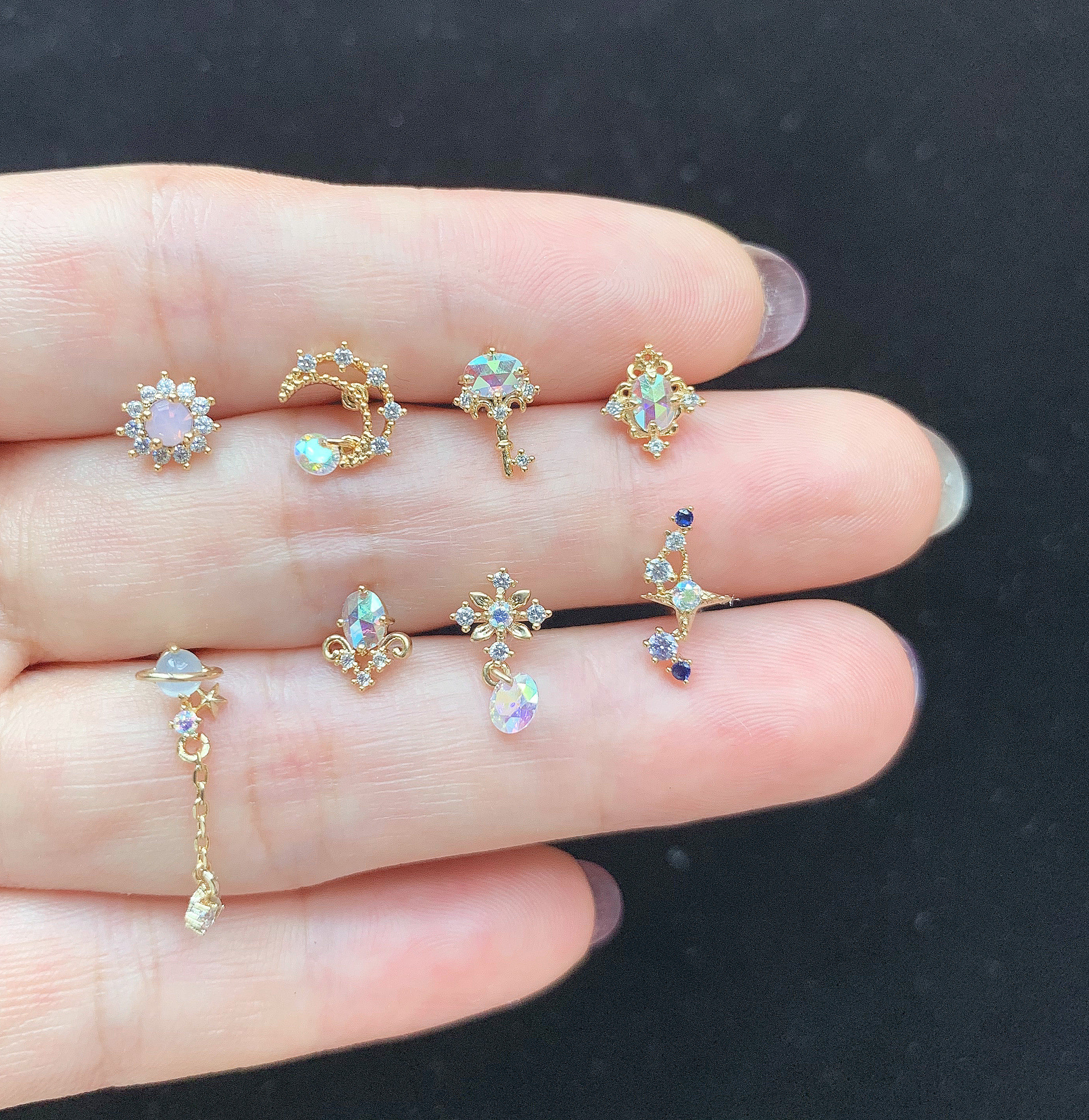 韩国饰品 彩光迷你月亮小星星几何多造型耳骨钉耳鼓新款单只