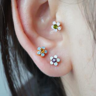 韩国进口精致迷你镶钻小花花珍珠耳骨钉耳蜗耳门钉
