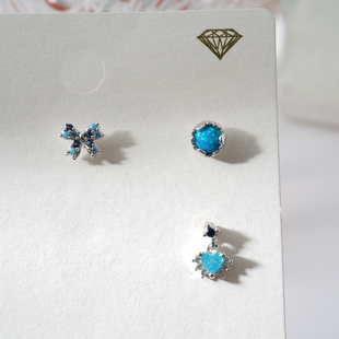 韩国进口耳钉镶嵌蓝钻迷你蝴蝶强圆形小爱心耳骨钉耳门耳蜗钉