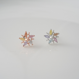 韩国进口耳钉精致彩钻风车耳骨钉耳蜗耳门单只