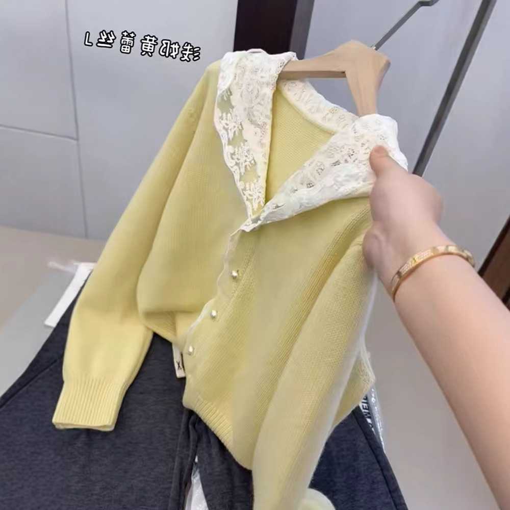 甜美纯色连帽针织开衫春季蕾丝女