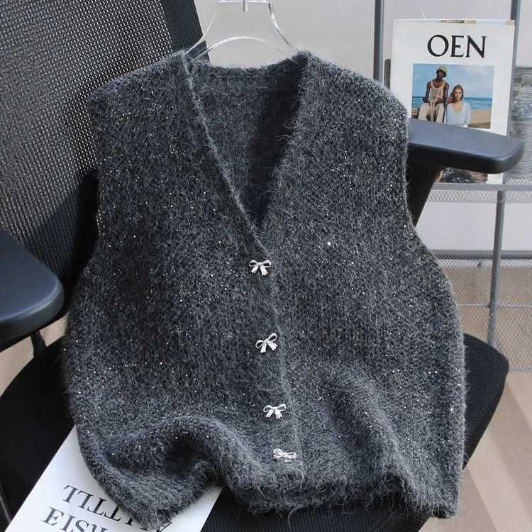 亮片开衫针织马甲背心女春秋新款