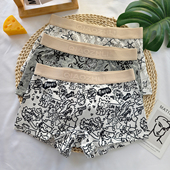 帅气le平角裤 女士纯棉涂鸦卡通四角内裤 抗菌透气可爱舒适中腰短裤