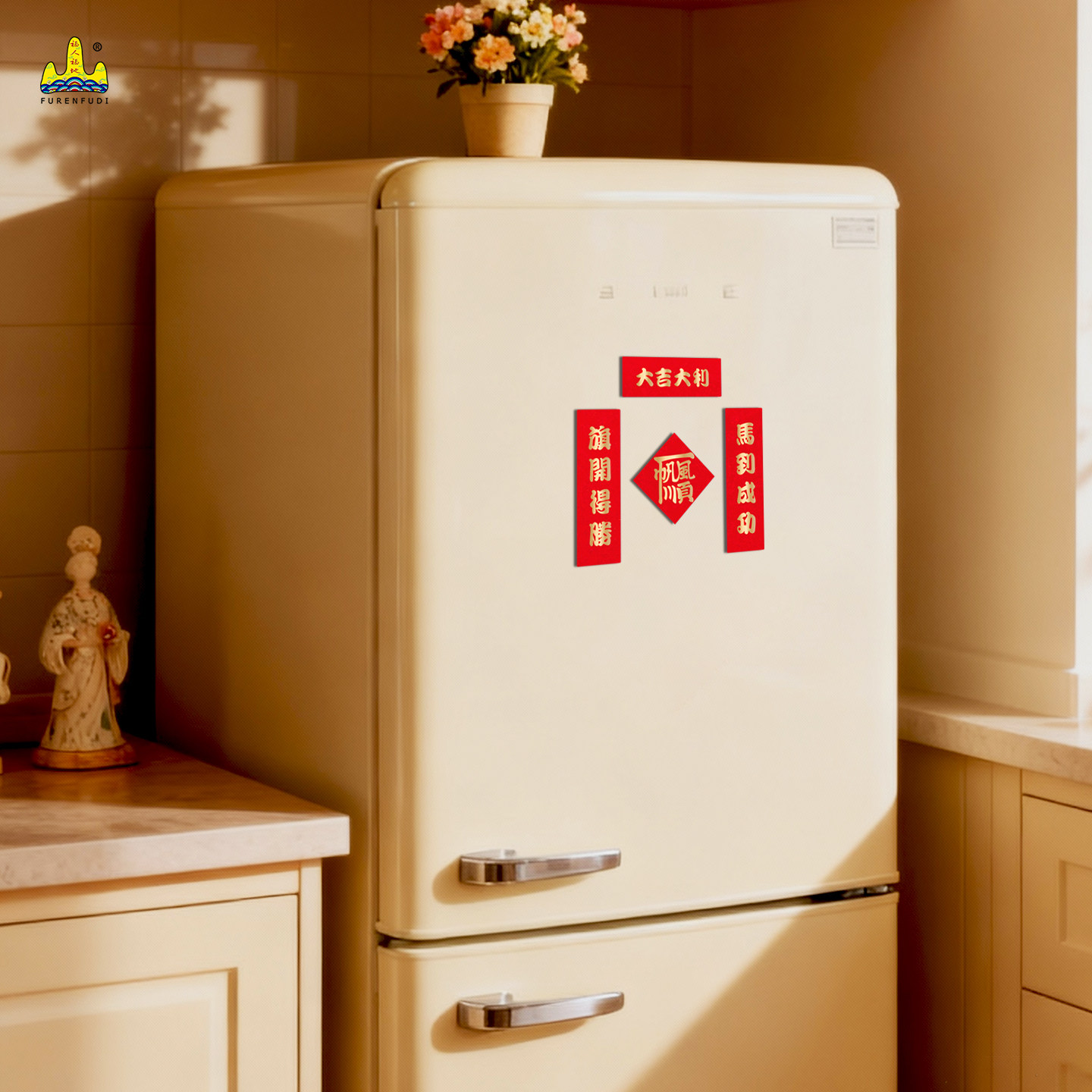 福人福地冰箱磁贴2026马年新年喜庆特色磁吸绸缎对联个性创意新款
