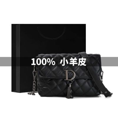 真皮菱格链条包包女小香风2025新款高级感软皮单肩斜挎小羊皮方包