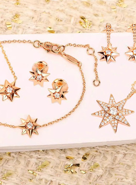 罗盘幸运徽章网红耳钉925银微镶手链玫瑰金色彗星星项链女