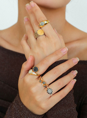 ICEEVA轻奢vintage中古925银浮雕人像古银币钱币戒指复古金币指环