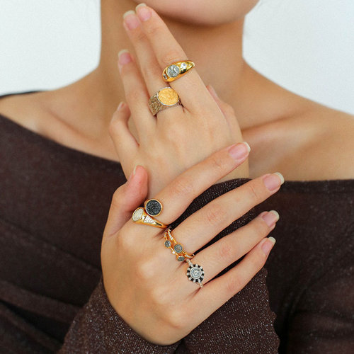 ICEEVA轻奢vintage中古925银浮雕人像古银币钱币戒指复古金币指环