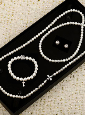 高定版十字架克M家联名系列珍珠项链耳钉男手链女长款毛衣链轻奢
