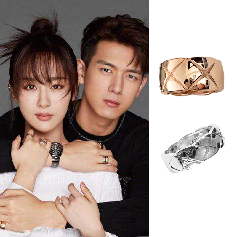 925纯银菱形戒指个性情侣戒指女ins潮刘雯王一博小香菱格戒指环