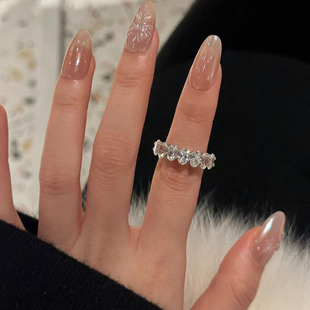 高端定制椭圆刻面戒指女指环时尚个性戒圈纯银925小众设计圈戒子