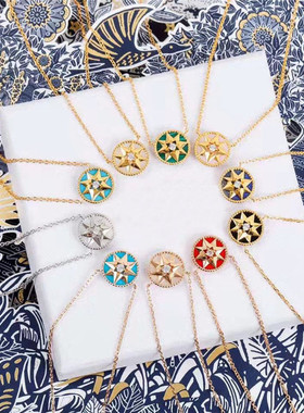 高级感天然石幸运罗盘项链短轻