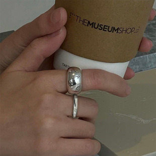 古董风Vintage戒指女哑银色做旧涂鸦字母ins风做旧磨砂感宽版戒子