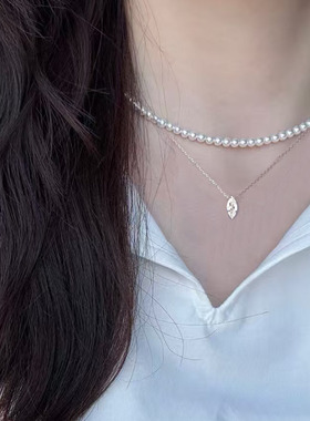 925银马眼钻简约算盘珠巴洛克珍珠天然锁骨链女叠戴珍珠短款项链