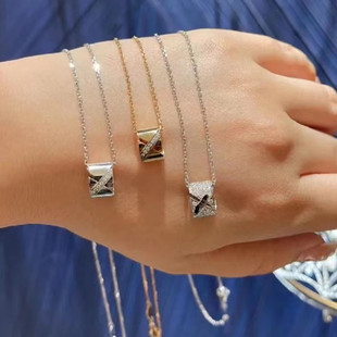 马群耀同款925纯银简约交叉颈链玫瑰金色银色X形细款项链满钻短链