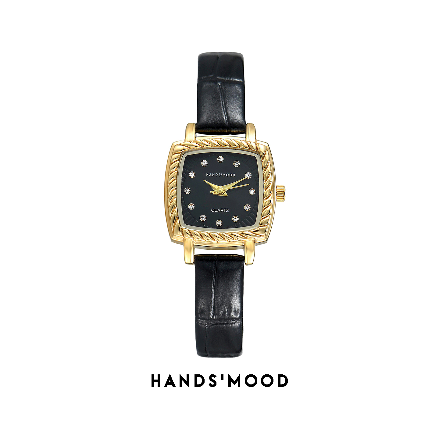 HANDSMOOD经典时尚黑色方形女士石英表小众气质腕表手表复古女表