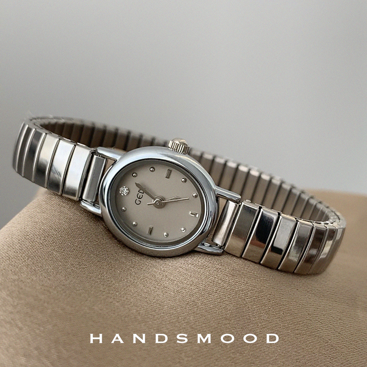handsmood 弹力设计感格雷灰椭圆小表盘时尚气质百搭女士手表