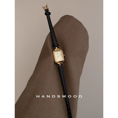 handsmood 软真皮细带中古风时尚方形小表盘通勤气质百搭女士手表