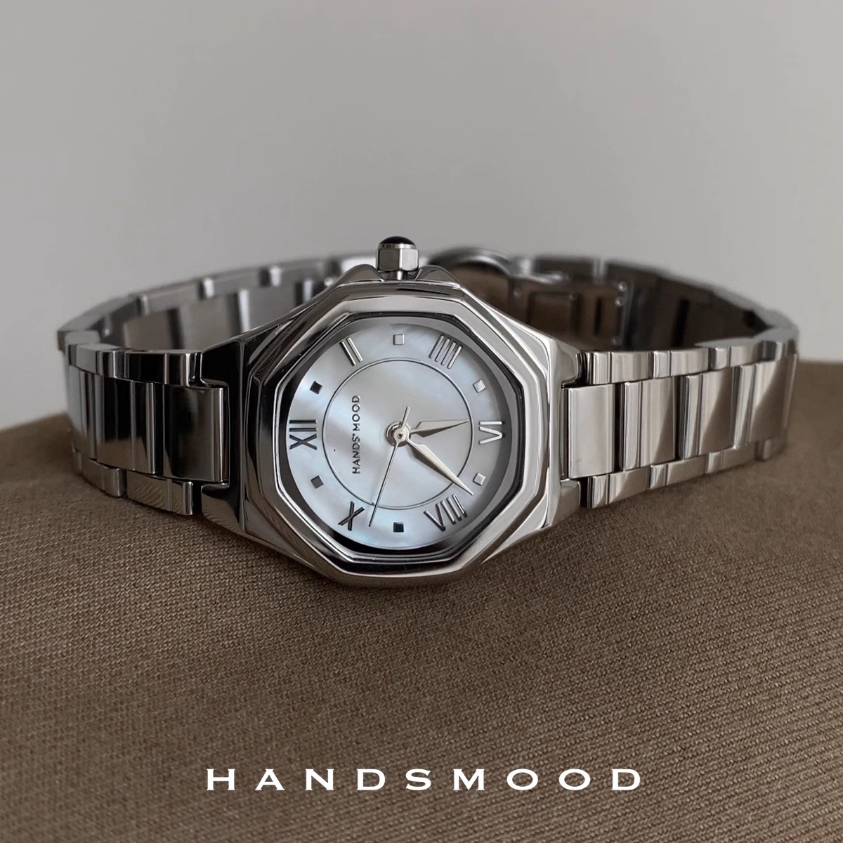 handsmood 多边形天然白贝母简约精致气质通勤百搭女士石英手表