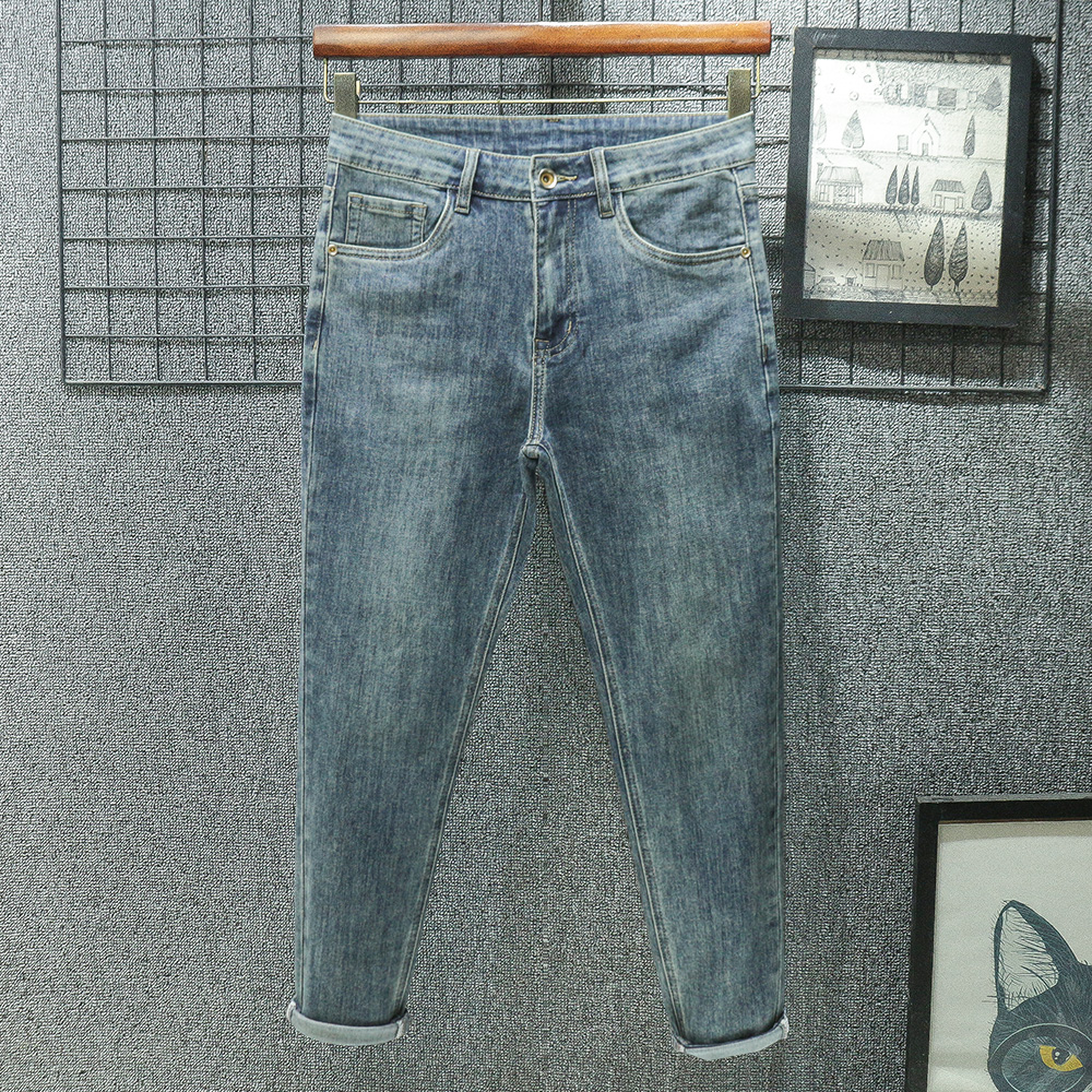 复古水洗九分牛仔裤男修身直筒小脚秋季休闲春秋季弹力新款