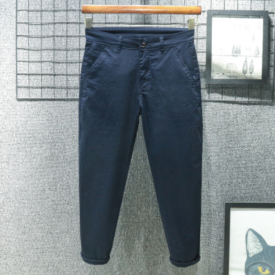 香港春秋季纯棉宽松锥形九分休闲裤男士2025新款小脚宝蓝弹力