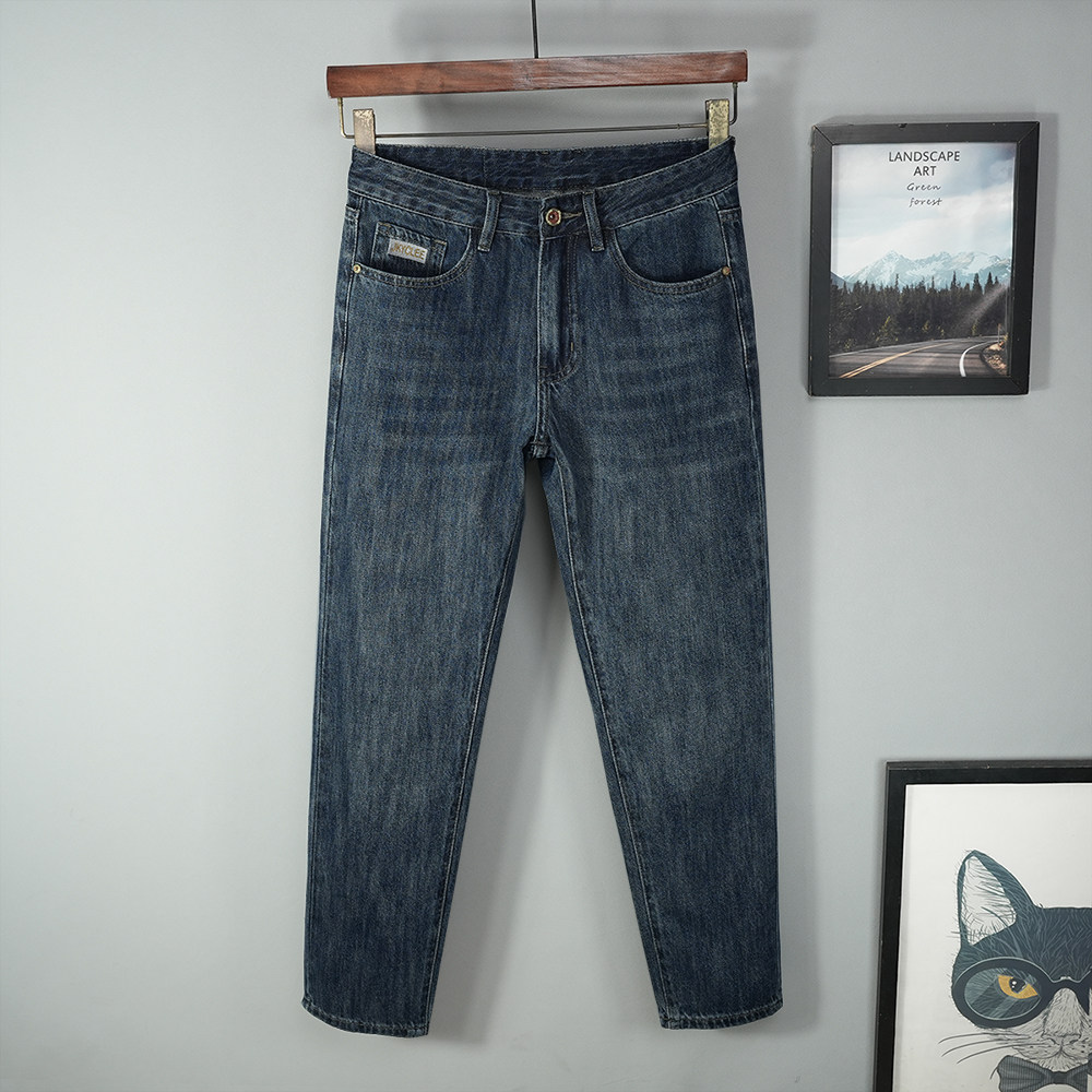 深蓝色夏季2024新款九分牛仔裤男士直筒春秋款纯棉百搭无弹